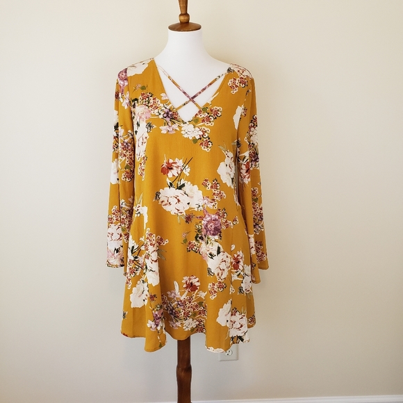 Altar'd State Yellow Floral Dress Boho Long Sleeve - Picture 4 of 9